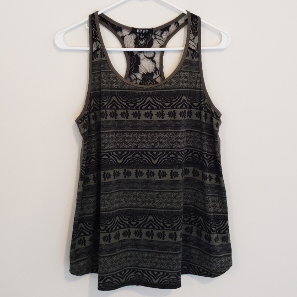 Hype Black Green Paisley Lace back Tank Top. - Picture 1 of 5